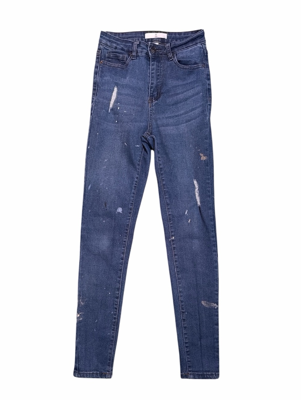 Hers Paint Splatter Distressed Skinny Jeans Size 3 Stretch Blue Denim